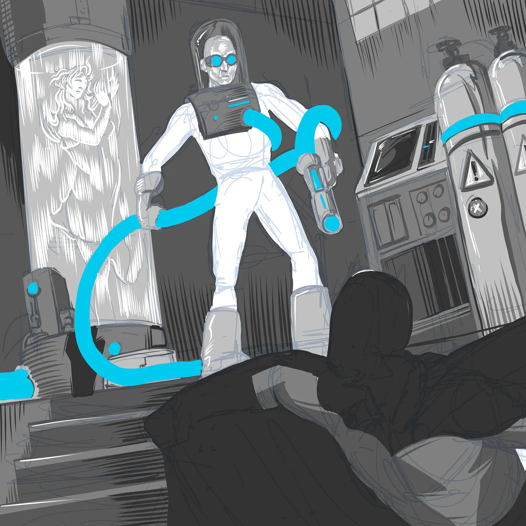 Mister Freeze vs. Batman composition in progress.